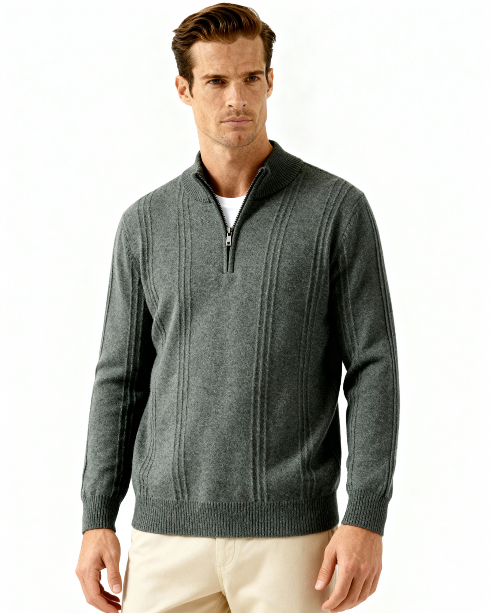 Ordo Maison Half-Zip 100% Cashmere Ribbed Sweater
