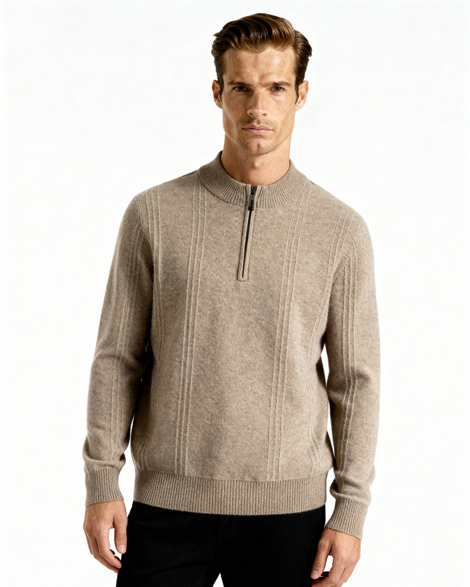 Ordo Maison Half-Zip 100% Cashmere Ribbed Sweater